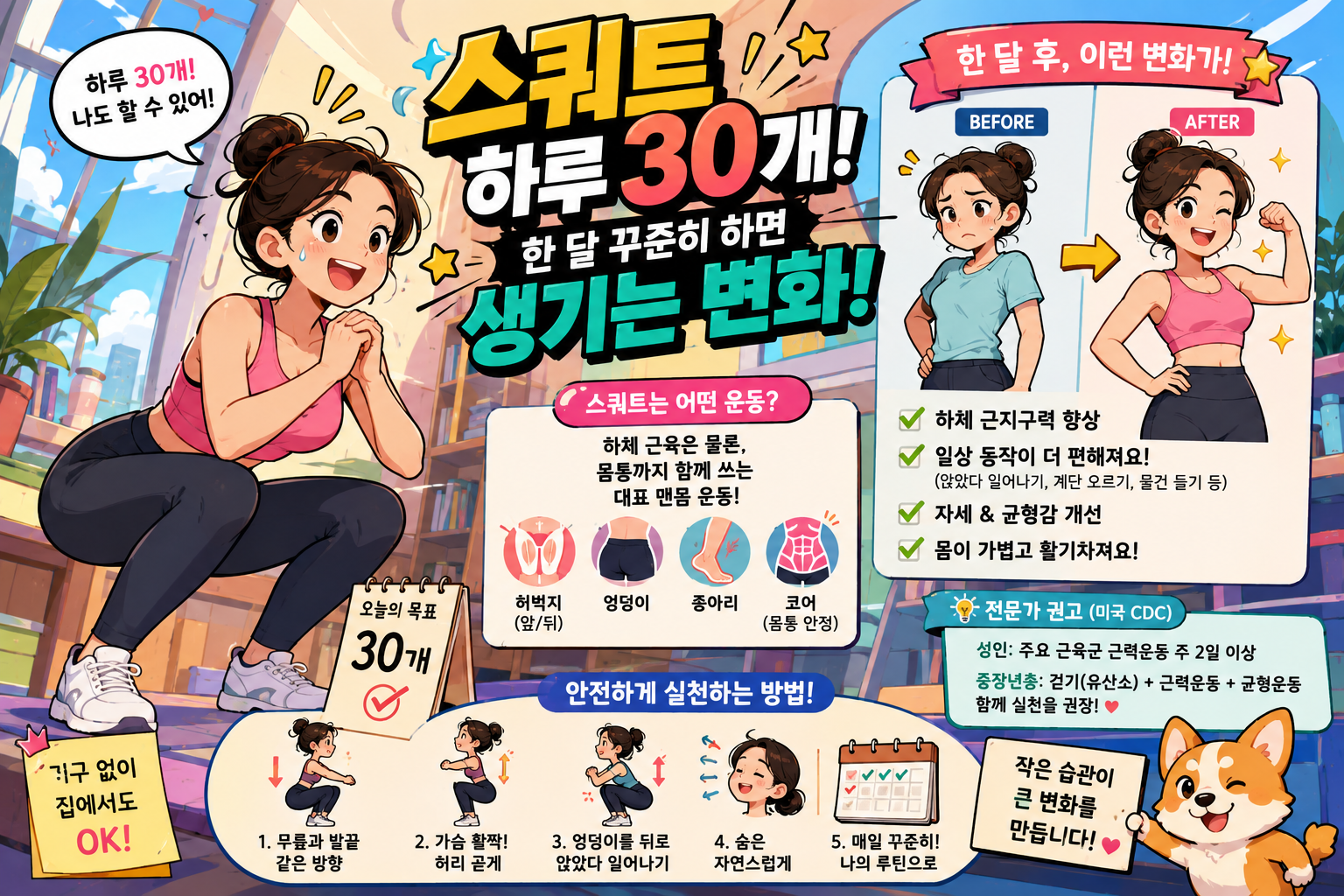 스쿼트 하루 30개, 한 달 꾸준히 하면 생기는 변화｜안전 실천법