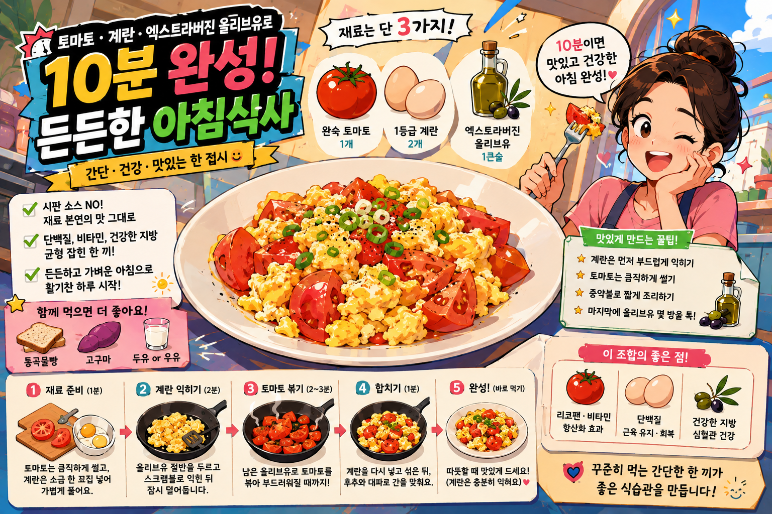 토마토·계란·엑스트라버진 올리브유로 만드는 10분 아침식사