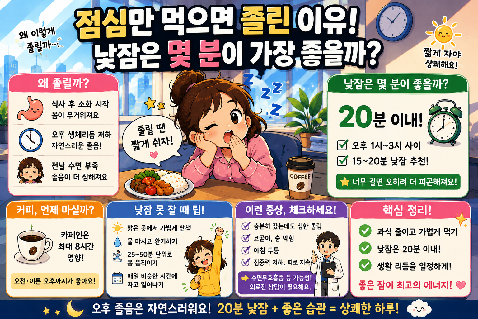 점심만 먹으면 졸린 이유|낮잠은 몇 분이 가장 좋을까?